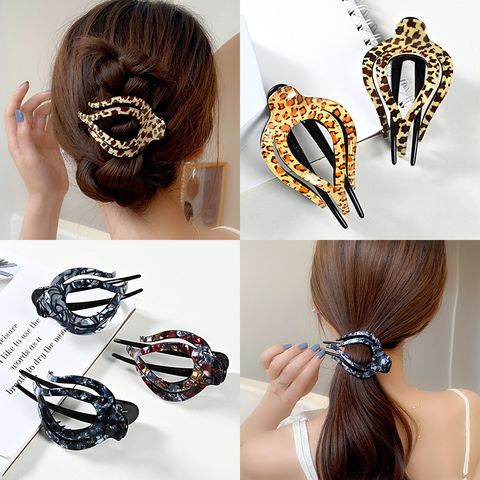 Vintage Style Color Block Leopard Arylic Hair Claws