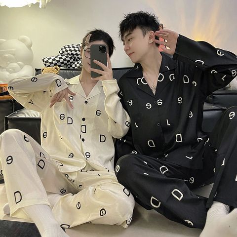 Home Couple Luxurious Stripe Lattice Polyester Pants Sets Pajama Sets