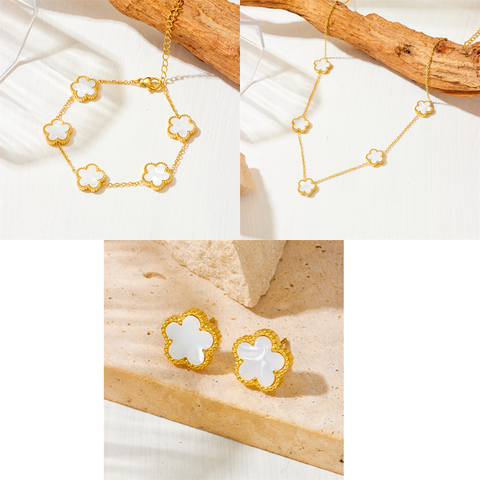Wholesale Retro Simple Style Flower Titanium Steel Inlay Artificial Gemstones Bracelets Earrings Necklace