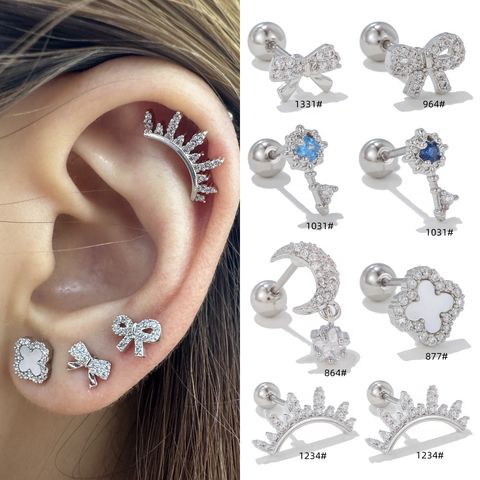1 Piece Ig Style Simple Style Geometric Plating Inlay Brass Artificial Pearls Zircon 18k Gold Plated White Gold Plated Ear Studs