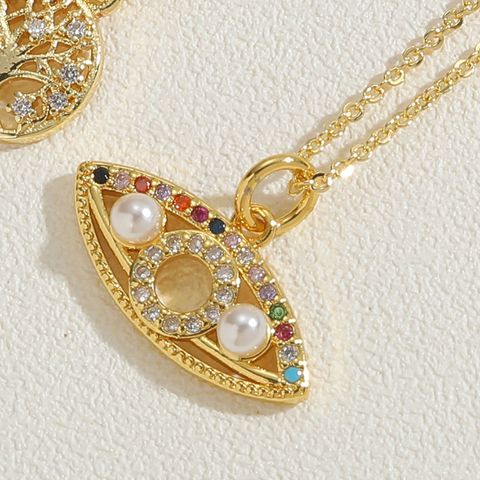 Cute Simple Style Commute Eye Copper Plating Inlay Zircon 14k Gold Plated Pendant Necklace