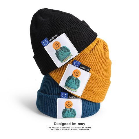 Unisex Hip-hop Retro Streetwear Smiley Face Sewing Eaveless Wool Cap