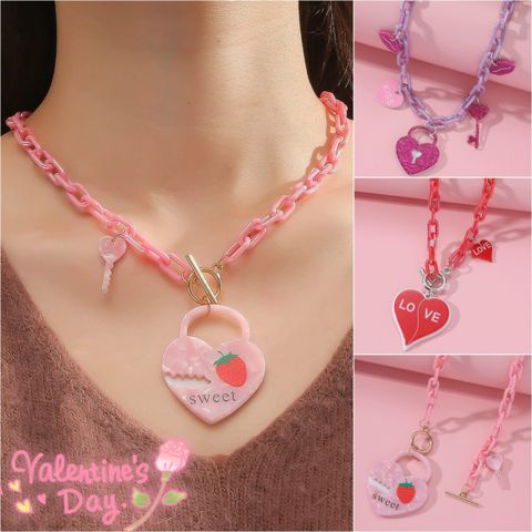 Simple Style Lips Heart Shape Key Arylic Valentine's Day Women's Pendant Necklace