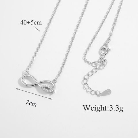 Classic Style Commute Infinity Sterling Silver Plating Inlay Zircon White Gold Plated Rhodium Plated Pendant Necklace