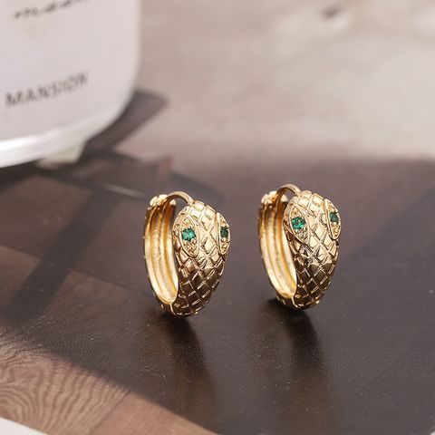 1 Pair Ig Style Cool Style Snake Plating Inlay Copper Zircon Earrings