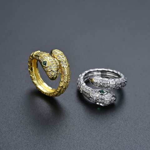 Cool Style Snake Copper Inlay Zircon Rings