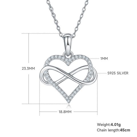Elegant Infinity Heart Shape Sterling Silver Moissanite Rose Gold Plated Silver Plated Pendant Necklace