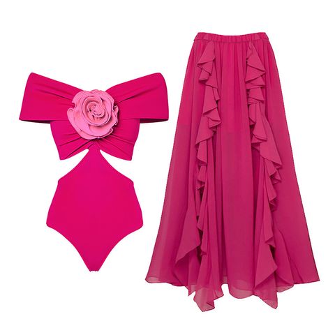 Women's Elegant Lady Solid Color Flower 2 Pieces Set One Piece Swimwear