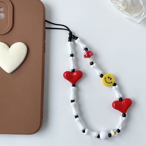 Cute Heart Shape Smiley Face Arylic Alloy Glass Plating Mobile Phone Chain