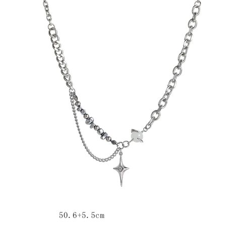 IG Style Shiny Cross Star Alloy Titanium Steel Plating Inlay Zircon Unisex Pendant Necklace