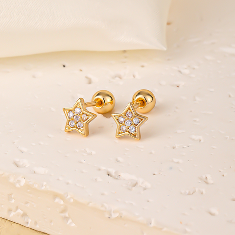 1 Pair Sweet Shiny Star Flower Bow Knot Plating Diamond Copper Zircon Gold Plated Ear Studs