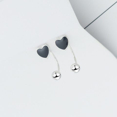 1 Pair Fashion Round Square Heart Shape Sterling Silver Enamel Earrings