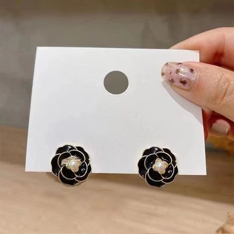 1 Pair Casual Round Flower Plating Inlay Alloy Rhinestones Pearl Gold Plated Silver Plated Drop Earrings Ear Studs