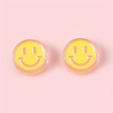 4 Pieces Diameter 22mm Hole 4~4.9mm Arylic Smiley Face Polished Beads
