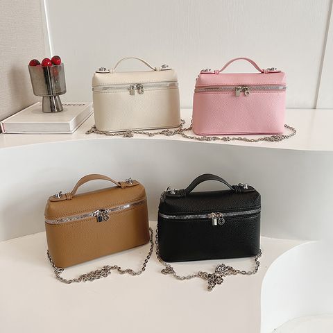 Women's Small Pu Leather Solid Color Basic Zipper Shoulder Bag Crossbody Bag Square Bag