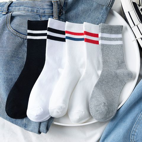 White Socks Women's Tube Socks Spring And Autumn Cotton Thin Striped Socks