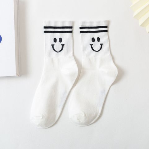 Korean Socks Smiling Face Cartoon Cotton Socks Striped Sports Socks