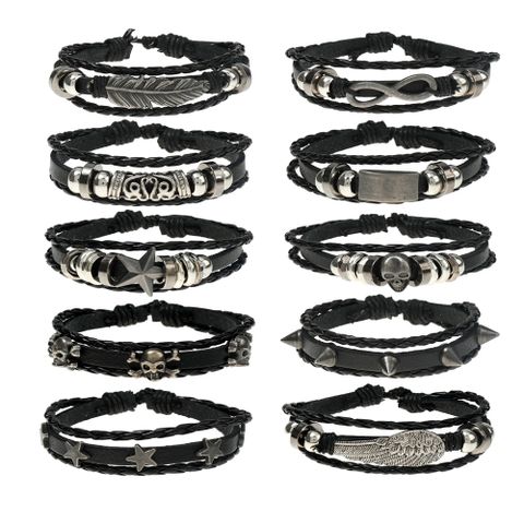 European And American Punk Style Sharp Nail Beaded Leather Bracelet 12-piece Set