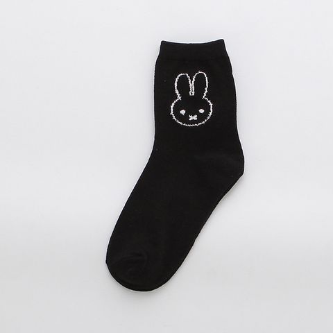 Japanese Cartoon Rabbit Black And White Series Mid-tube Pure Cotton Women's Socks