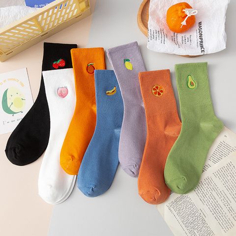 Embroidered Solid Color Spring And Autumn Cotton Fruit Stockings