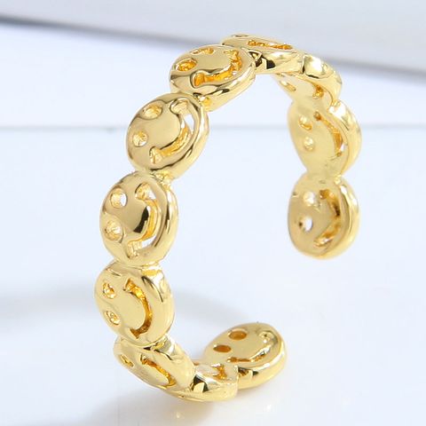 Fashion Simple Sweet Gold Smile Face Copper Open Ring