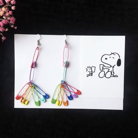 Fashion Simple Rainbow Color Colorful Pin Shaped Drop Earrings Wholesale