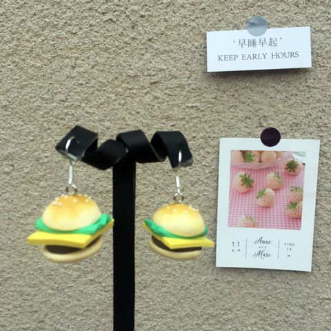 Creative Hand-made Soft Pottery Burger Earrings Cute Funny Ear Clips