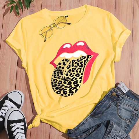 Wholesale Leopard Print Lip Print Short-sleeved T-shirt Nihaojewelry