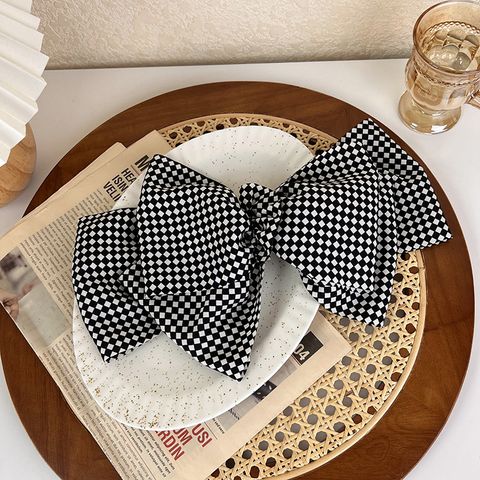 Sweet Plaid Solid Color Cloth Bow Knot Hair Clip