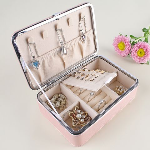Casual Solid Color Pu Leather Jewelry Boxes