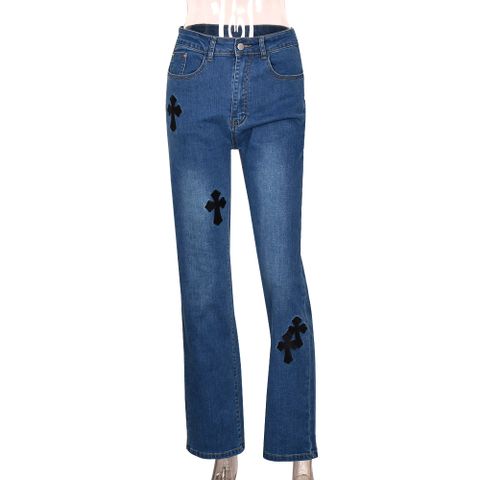 Women's Daily Retro Cross Full Length Embroidery Jeans
