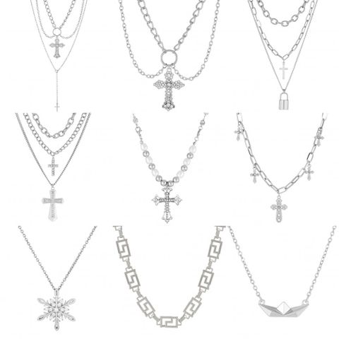 Punk Cross Snowflake Alloy Inlay Artificial Diamond Unisex Layered Necklaces