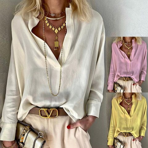 Women's Shirt Long Sleeve Blouses Sexy Solid Color