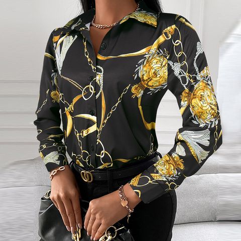 Women's Blouse Long Sleeve Blouses Printing Button Casual Geometric