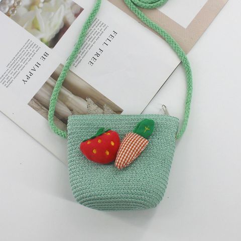 Kid's Straw Smiley Face Flower Strawberry Cute Zipper Crossbody Bag Straw Bag Coin Purse