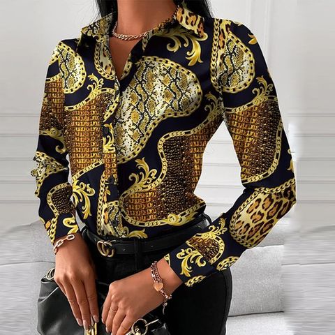 Women's Blouse Long Sleeve Blouses Printing Button Casual Geometric