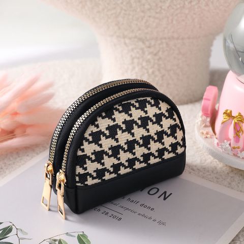 Women's Houndstooth Pu Leather Zipper Coin Purses
