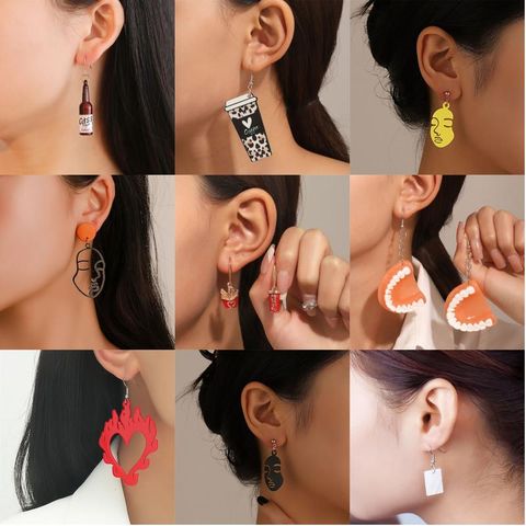 Hip-hop Funny Streetwear Human Face Flame Bottle Arylic Metal Copper Enamel Inlay Rhinestones 18k Gold Plated Gold Plated Silver Plated Women's Drop Earrings