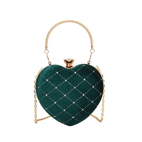 Black Red Green Pu Leather Lingge Heart-shaped Evening Bags