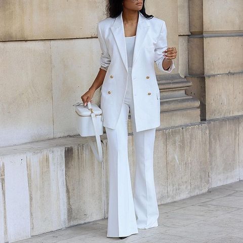 Women's Elegant Streetwear Solid Color Polyester Blazer Suits