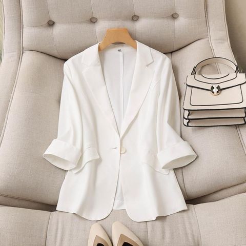 Women's Blazer Long Sleeve Blazers Washed Button Business Simple Style Simple Solid Color