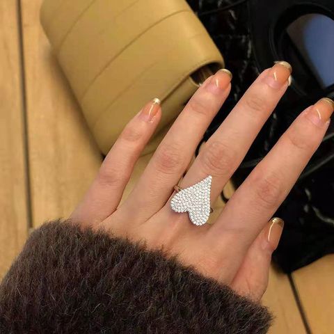 1 Stück Mode Herzform Metall Inlay Zirkon Damen Offener Ring