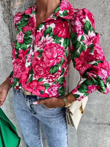 Women's Blouse Long Sleeve Blouses Printing Fashion Flower Leopard