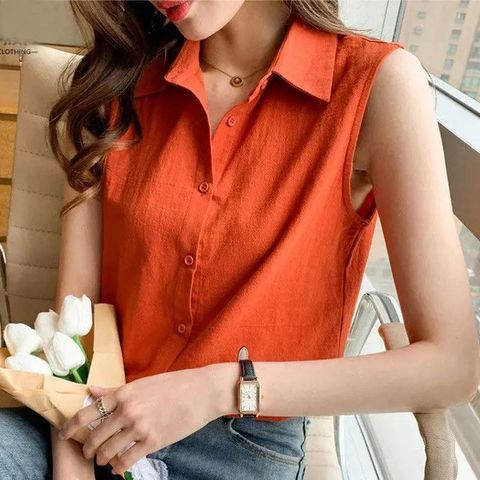 Women's Blouse Sleeveless Blouses Button Casual Simple Style Simple Solid Color