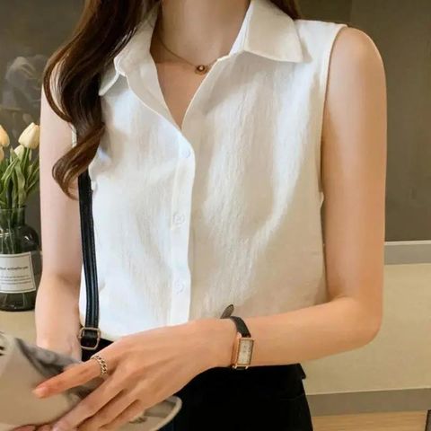 Women's Blouse Sleeveless Blouses Button Casual Simple Style Simple Solid Color