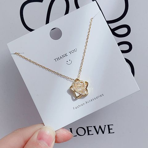 Cute Simple Style Heart Shape Crown Flower Titanium Steel Inlay Rhinestones Pendant Necklace