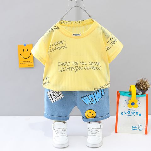 Casual Cute Letter Printing Cotton Spandex Boys Clothing Sets