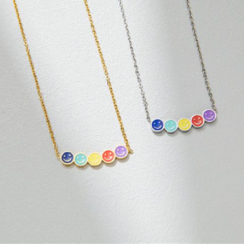 Wholesale Sweet Simple Style Rainbow Smiley Face Titanium Steel Pendant Necklace