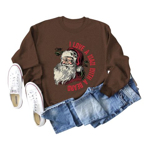 Women's Hoodie Long Sleeve Hoodies & Sweatshirts Printing Christmas Santa Claus Letter