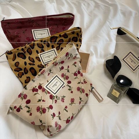 Classic Style Leopard Cotton Polyester Square Makeup Bags